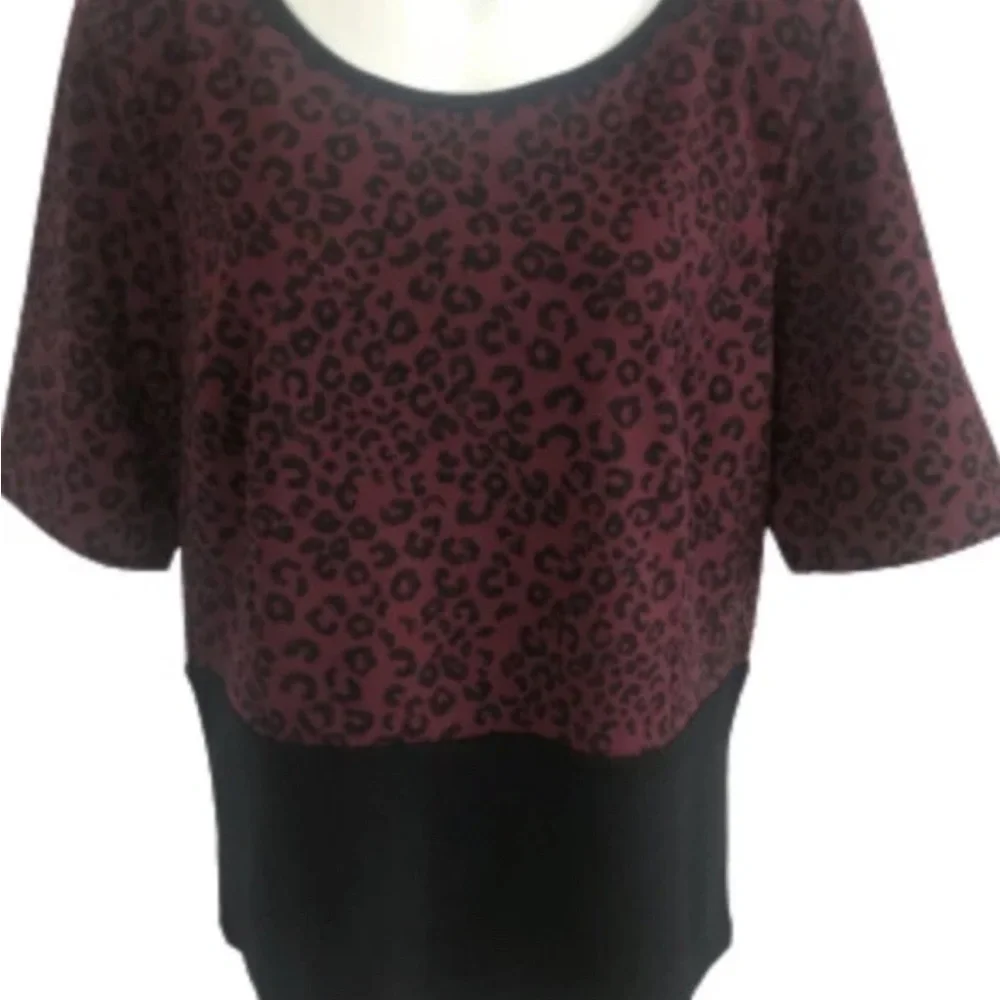Ann Taylor Womans XXL Burgundy Wine Black Animal Print Top Blouse Zipper NWT $69
